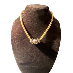 Hollow Mesh Black and Gold Tone Necklace